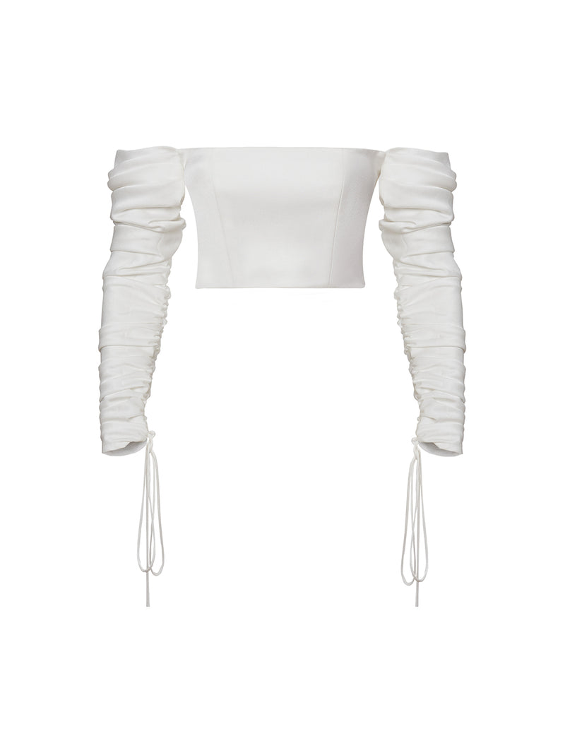 Corset Crop Top With Draped Sleeves