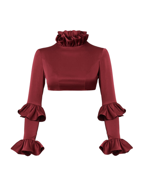 Cropped Long Sleeve Ruffle Top